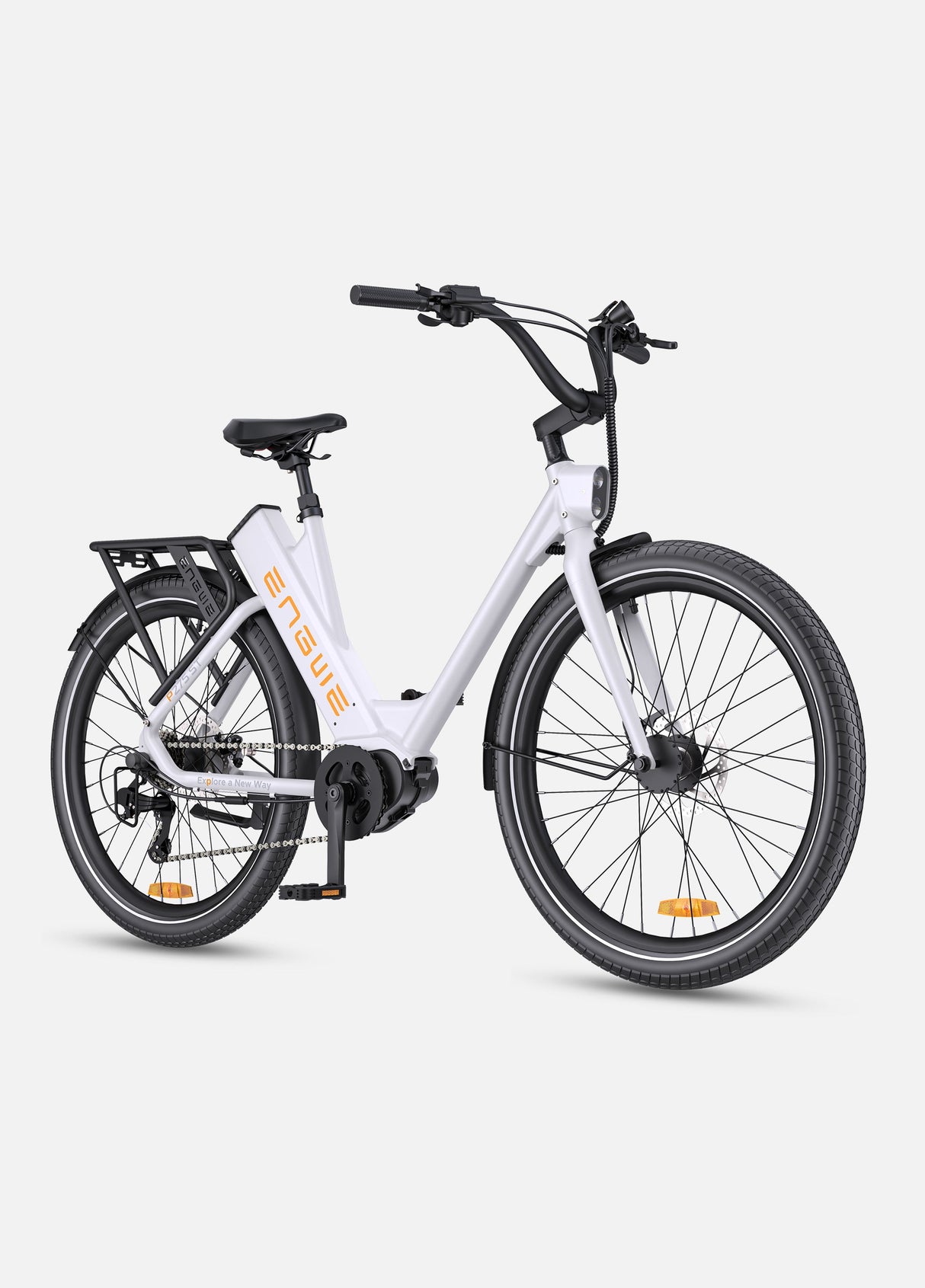 a white engwe p275 st urban city bike