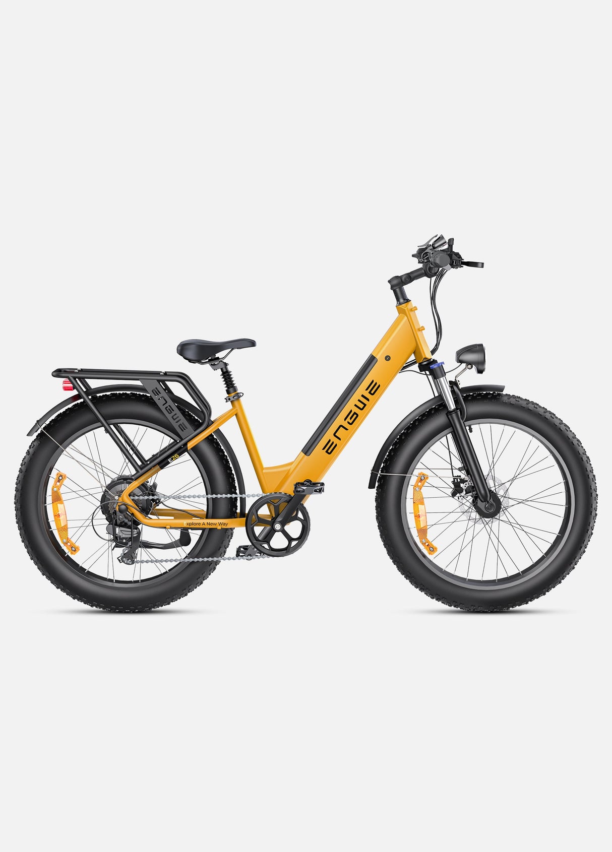 a yellow engwe e26 long range electric bike