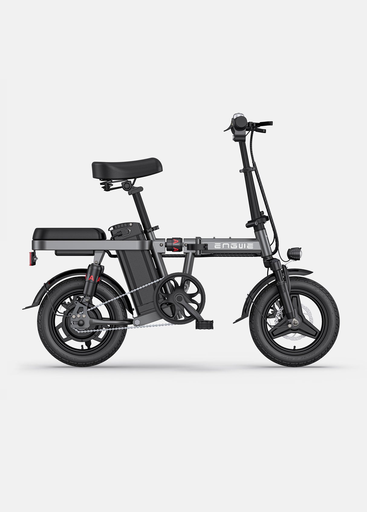 a gray engwe t14 foldable electric bike