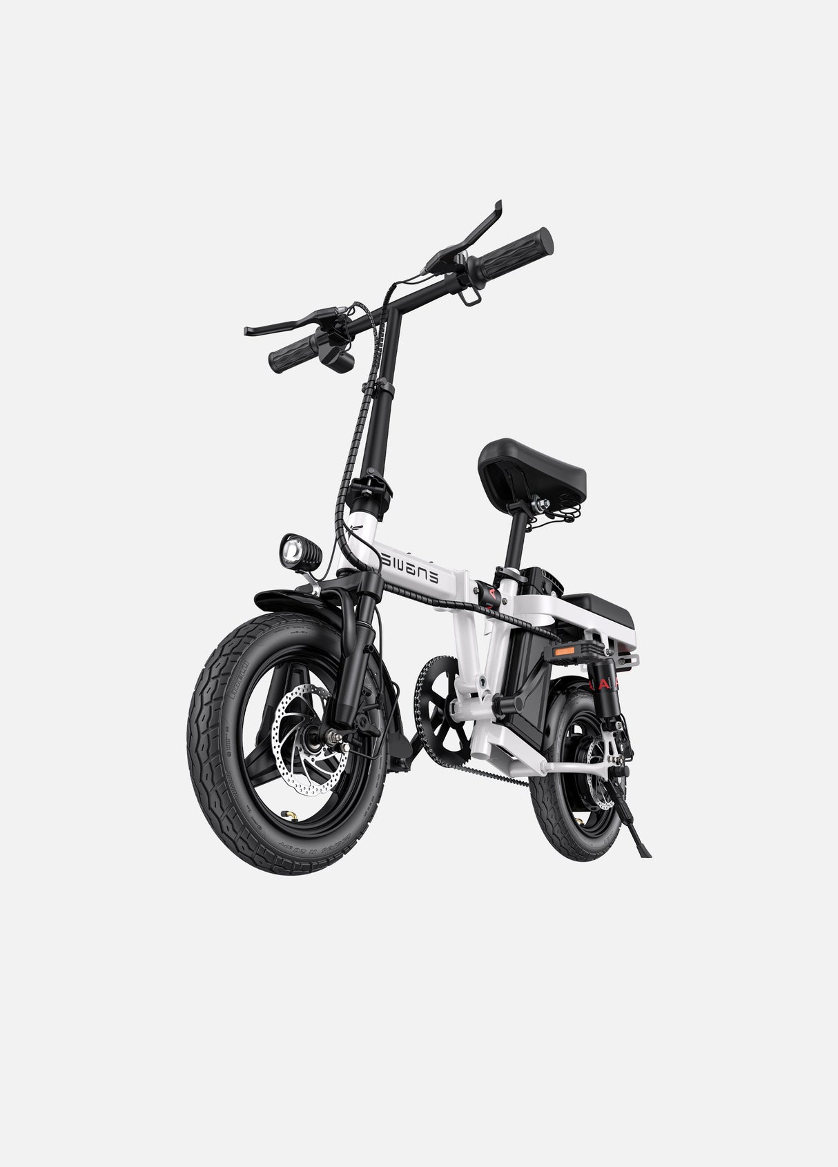 a white engwe t14 electric mini bicycle