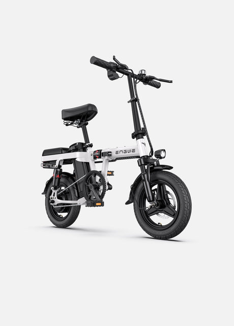 a white engwe t14 folding electric bicycle